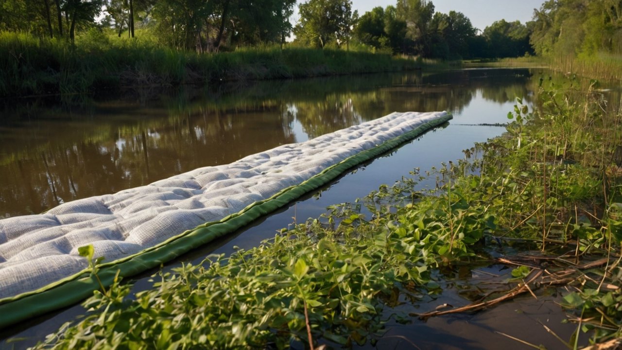 riverbank erosion control concrete - filter point concrete mattress with geotextile layer protecting bank face