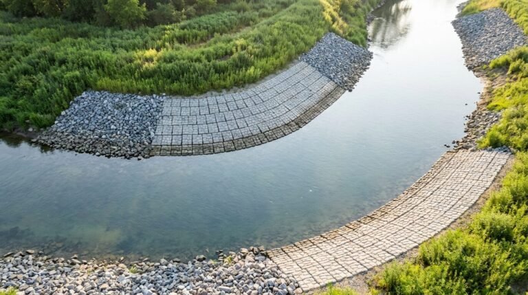 HydroBase river bend scour success story - stabilizing with articulated concrete mattress panels