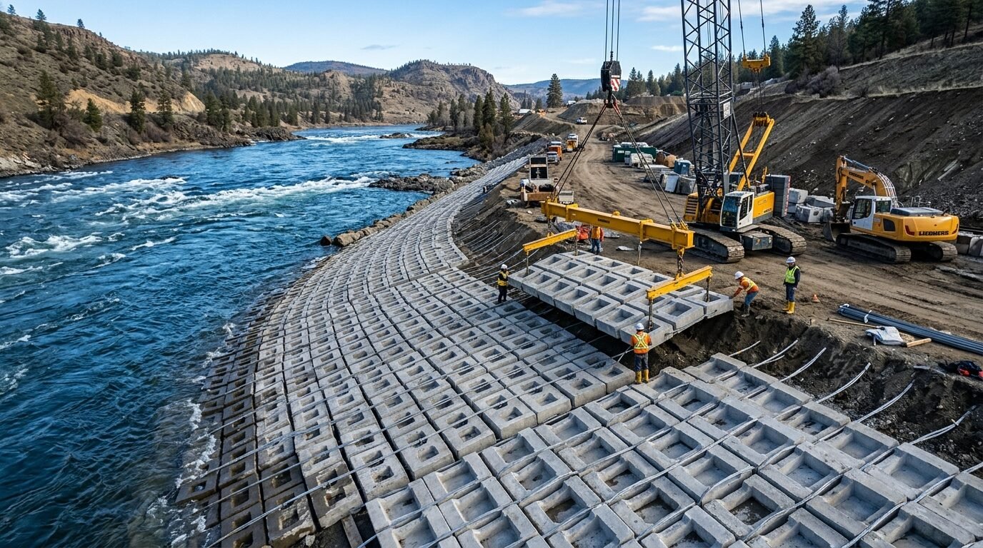 concrete mattress scour protection compared with riprap armor stone for riverbank erosion