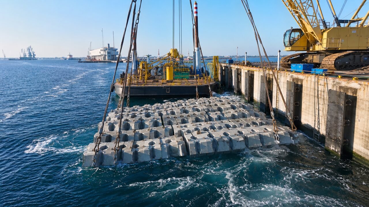Scour Protection Blocks Port and Harbor Scour Protection with Articulated Concrete Mattress ...